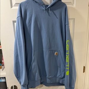 Carhartt Light Blue Hoodie with Neon Green Logo